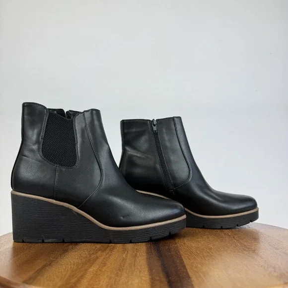 New Womens Soul Naturalizer Apollo Black Leather Chelsea Wedge Boots Size 7.5 M - Picture 1 of 8